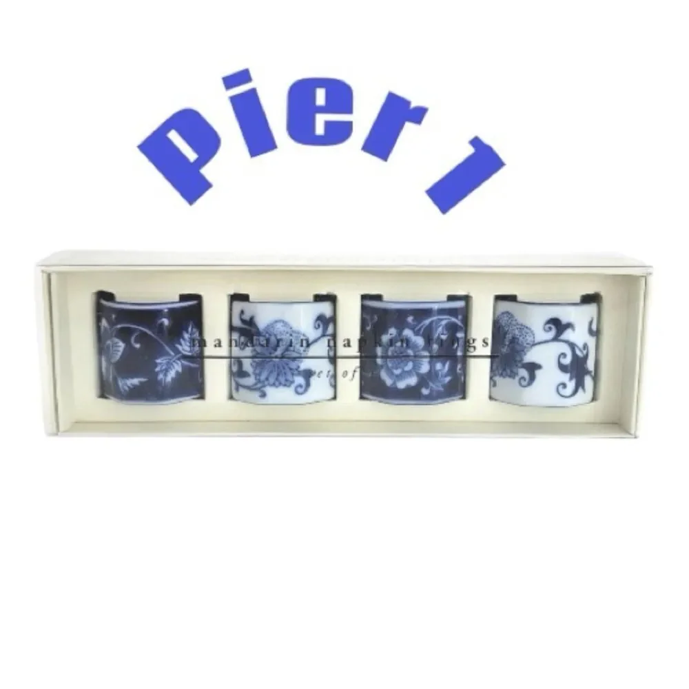 Pier 1 Blue and White Porcelain Napkin Rings 3 boxes